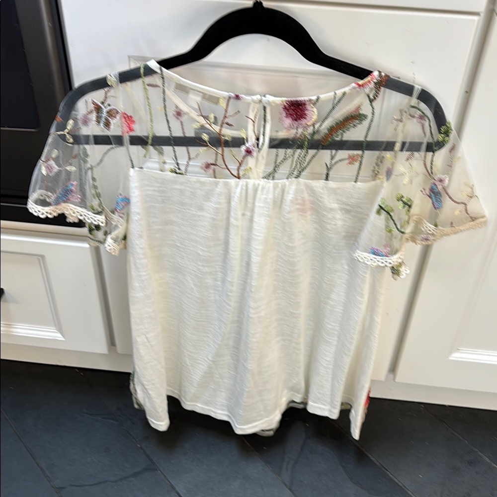 Anthropologie Sheer Top with Colorful Floral Embroidery - Picture 4 of 4
